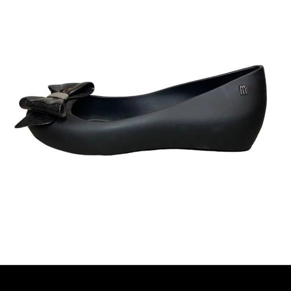 MELISSA  9 Black Jelly Ballet Flat with Glitter Bow - Picture 12 of 12